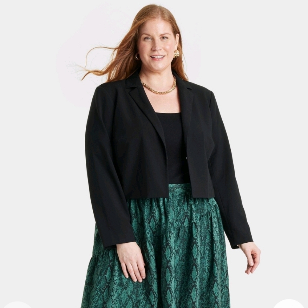 Women's Cropped Blazer - Ava & Viv Black - Size XXL